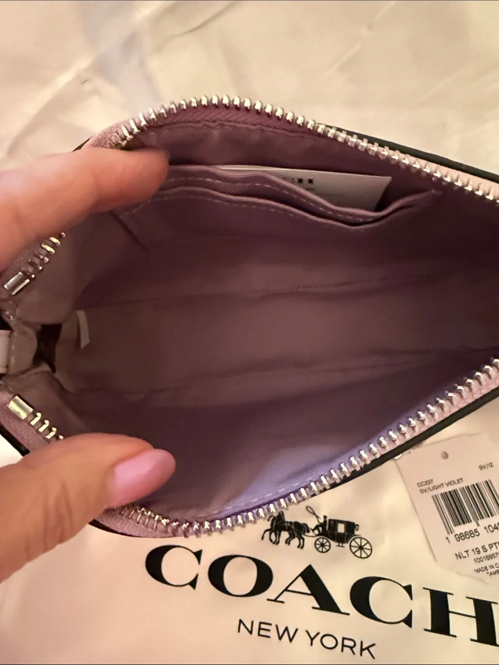 💜COACH NWT Lavender Signature C Leather Nolita 18 / Heart Charm/Silver Hardware